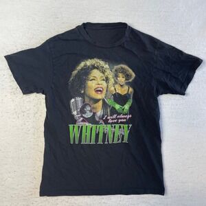Whitney Houston‎ Graphic T-Shirt Medium Black I Will Always Love You Tee Hole